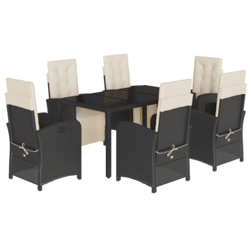 Set mobilier de grădină cu perne, 7 piese, negru, poliratan - Img 2