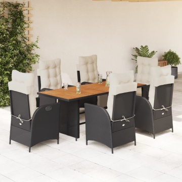 Set mobilier de grădină cu perne, 7 piese, negru, poliratan - Img 1