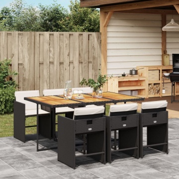 Set mobilier de grădină cu perne, 7 piese, negru, poliratan - Img 1