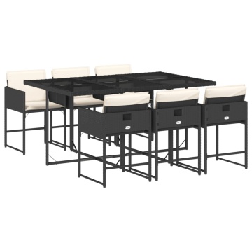 Set mobilier de grădină cu perne, 7 piese, negru, poliratan - Img 2