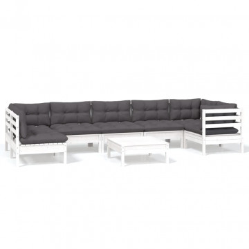 Set mobilier de grădină cu perne, 8 piese, alb, lemn de pin - Img 2