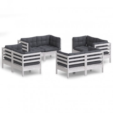 Set mobilier de grădină cu perne, 8 piese, antracit, lemn pin - Img 2