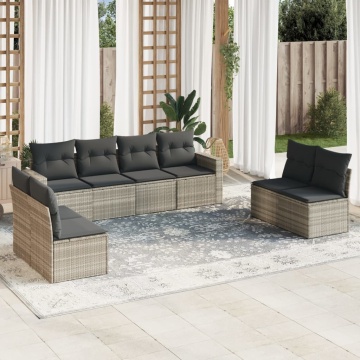 Set mobilier de grădină cu perne, 8 piese gri deschis poliratan - Img 1
