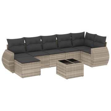 Set mobilier de grădină cu perne, 8 piese gri deschis poliratan - Img 2