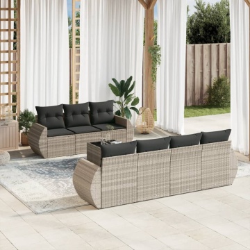 Set mobilier de grădină cu perne, 8 piese gri deschis poliratan - Img 1