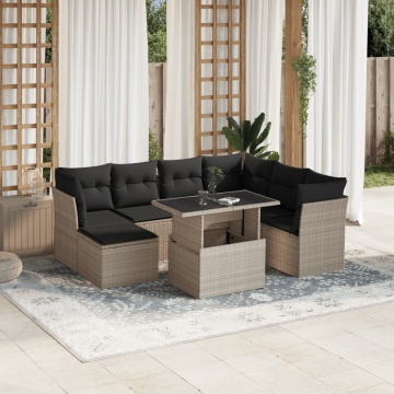 Set mobilier de grădină cu perne, 8 piese gri deschis poliratan - Img 1