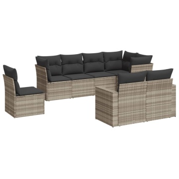 Set mobilier de grădină cu perne, 8 piese gri deschis poliratan - Img 2