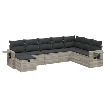 Set mobilier de grădină cu perne, 8 piese gri deschis poliratan - Img 2
