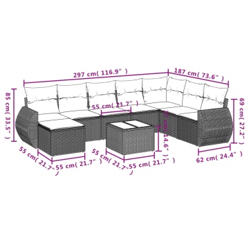 Set mobilier de grădină cu perne, 8 piese gri deschis poliratan - Img 3