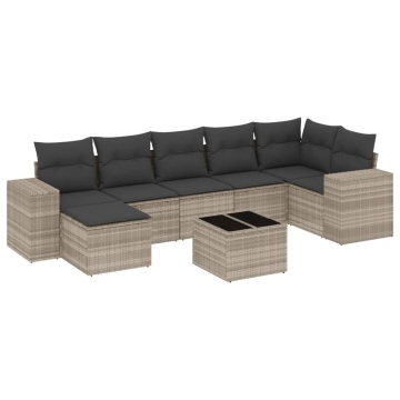 Set mobilier de grădină cu perne, 8 piese gri deschis poliratan - Img 2