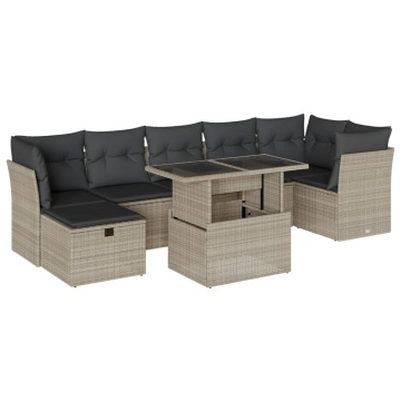 Set mobilier de grădină cu perne, 8 piese gri deschis poliratan - Img 2
