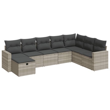 Set mobilier de grădină cu perne, 8 piese gri deschis poliratan - Img 2