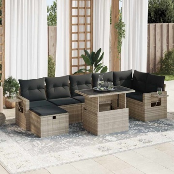Set mobilier de grădină cu perne, 8 piese gri deschis poliratan - Img 1