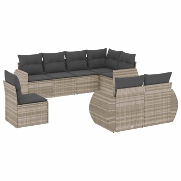 Set mobilier de grădină cu perne, 8 piese gri deschis poliratan - Img 2
