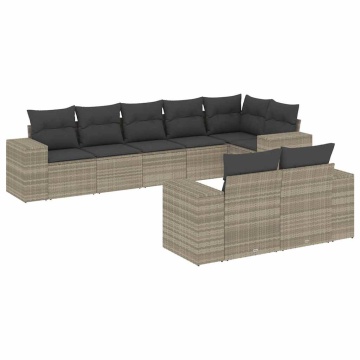 Set mobilier de grădină cu perne, 8 piese gri deschis poliratan - Img 2