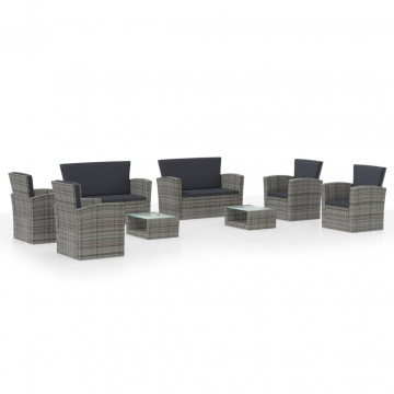 Set mobilier de grădină cu perne, 8 piese, gri, poliratan - Img 2