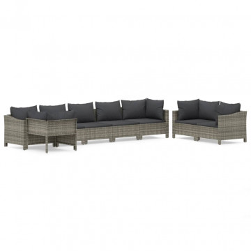 Set mobilier de grădină cu perne, 8 piese, gri, poliratan - Img 2