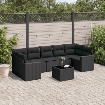 Set mobilier de grădină cu perne, 8 piese, negru, poliratan - Img 1