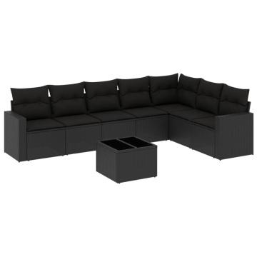 Set mobilier de grădină cu perne, 8 piese, negru, poliratan - Img 2