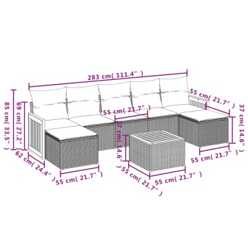 Set mobilier de grădină cu perne, 8 piese, negru, poliratan - Img 3