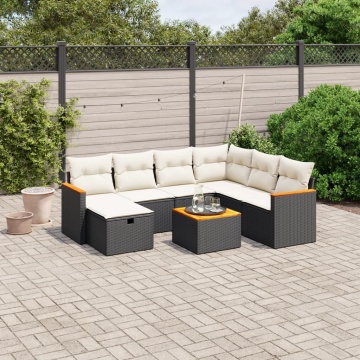 Set mobilier de grădină cu perne, 8 piese, negru, poliratan - Img 1