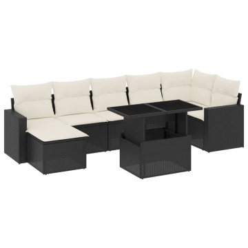 Set mobilier de grădină cu perne, 8 piese, negru, poliratan - Img 2
