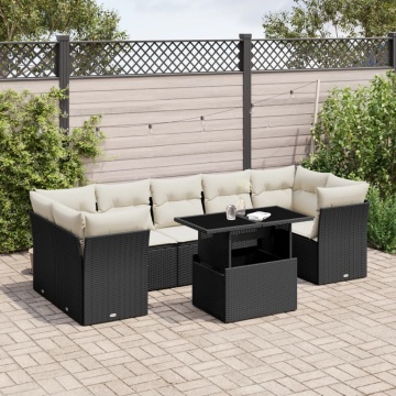 Set mobilier de grădină cu perne, 8 piese, negru, poliratan - Img 1