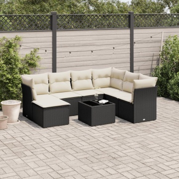 Set mobilier de grădină cu perne, 8 piese, negru, poliratan - Img 1