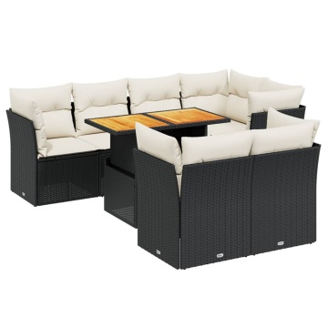 Set mobilier de grădină cu perne, 8 piese, negru, poliratan - Img 2