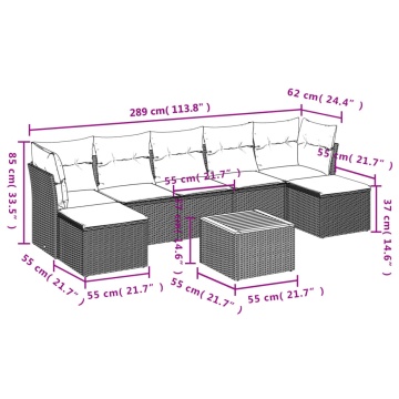 Set mobilier de grădină cu perne, 8 piese, negru, poliratan - Img 3