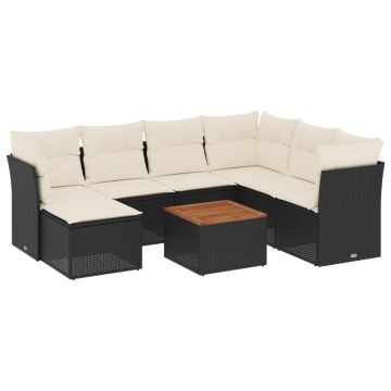 Set mobilier de grădină cu perne, 8 piese, negru, poliratan - Img 2