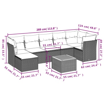 Set mobilier de grădină cu perne, 8 piese, negru, poliratan - Img 3