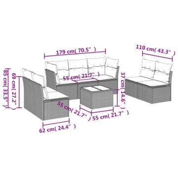 Set mobilier de grădină cu perne, 8 piese, negru, poliratan - Img 3