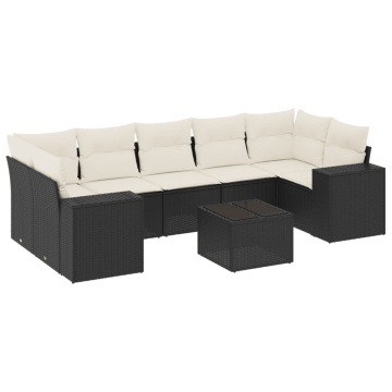 Set mobilier de grădină cu perne, 8 piese, negru, poliratan - Img 2