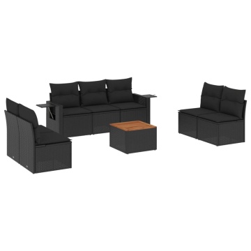 Set mobilier de grădină cu perne, 8 piese, negru, poliratan - Img 2