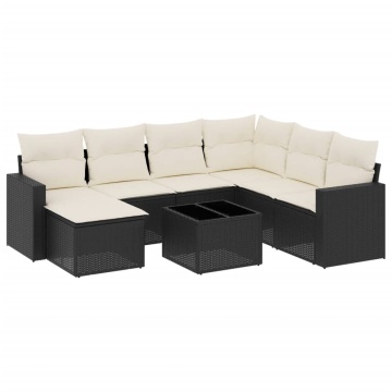 Set mobilier de grădină cu perne, 8 piese, negru, poliratan - Img 2