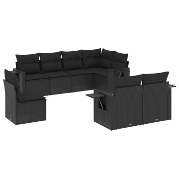 Set mobilier de grădină cu perne, 8 piese, negru, poliratan - Img 2