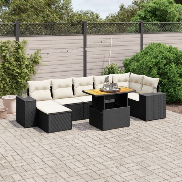 Set mobilier de grădină cu perne, 8 piese, negru, poliratan - Img 1