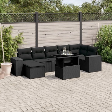 Set mobilier de grădină cu perne, 8 piese, negru, poliratan - Img 1