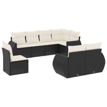 Set mobilier de grădină cu perne, 8 piese, negru, poliratan - Img 2