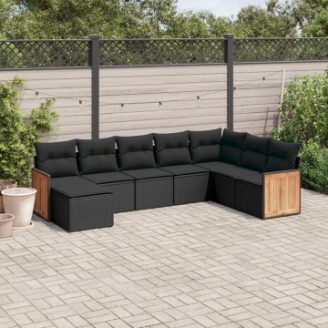 Set mobilier de grădină cu perne, 8 piese, negru, poliratan - Img 1
