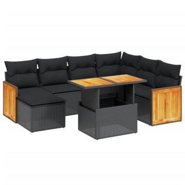 Set mobilier de grădină cu perne, 8 piese, negru, poliratan - Img 2
