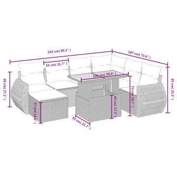 Set mobilier de grădină cu perne, 8 piese, negru, poliratan - Img 4