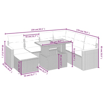 Set mobilier de grădină cu perne, 8 piese, negru, poliratan - Img 4