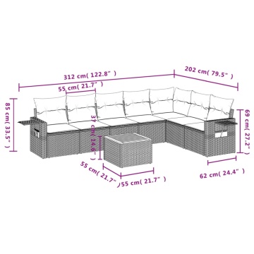 Set mobilier de grădină cu perne, 8 piese, negru, poliratan - Img 3