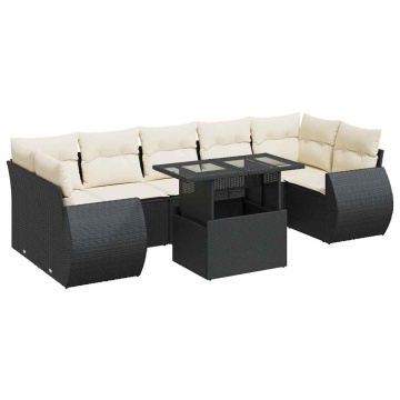 Set mobilier de grădină cu perne, 8 piese, negru, poliratan - Img 2