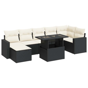 Set mobilier de grădină cu perne, 8 piese, negru, poliratan - Img 2