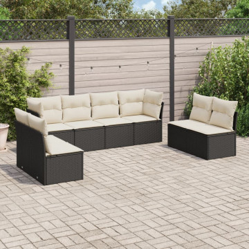 Set mobilier de grădină cu perne, 8 piese, negru, poliratan - Img 1