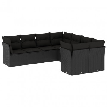 Set mobilier de grădină cu perne, 8 piese, negru, poliratan - Img 2
