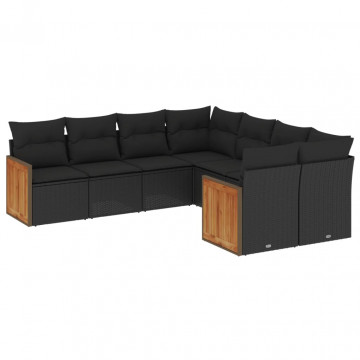 Set mobilier de grădină cu perne, 8 piese, negru, poliratan - Img 2